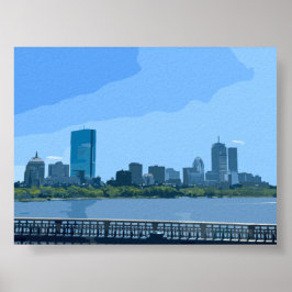 Póster Pintura del horizonte de Boston río Charles