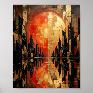 Póster Pintura del horizonte de la ciudad geométrica del