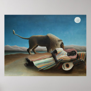 Póster Pintura del león gitanos durmientes de Henri Rouss