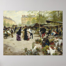 Pintura del mercado de flores antiguas de París