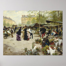 Póster Pintura del mercado de flores antiguas de París