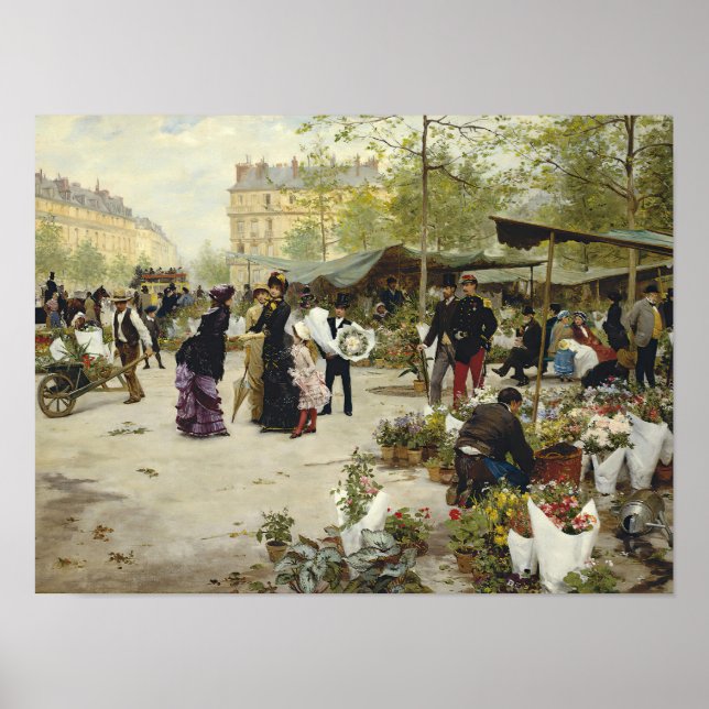 Póster Pintura del mercado de flores antiguas de París (Frente)
