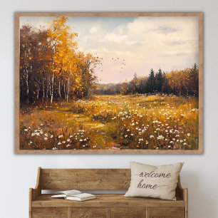 Póster Pintura del paisaje de campo de flores silvestres 