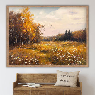 Póster Pintura del paisaje de campo de flores silvestres 