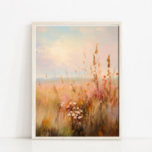 Póster Pintura del paisaje de campo de flores silvestres