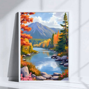 Póster pintura del paisaje de follaje otoñal de Nueva Ing