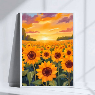 Póster Pintura del paisaje del atardecer del campo de gir