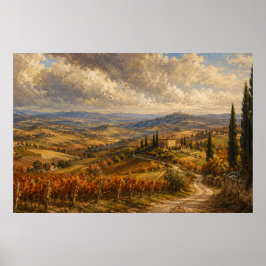 Póster Pintura del paisaje rural otoñal toscano
