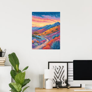 Póster Pintura del paisaje surrealista de la puesta de so