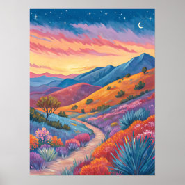 Póster Pintura del paisaje surrealista de la puesta de so