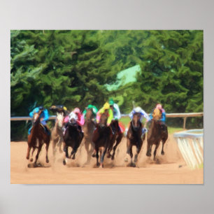 Póster Pintura del paquete de la carrera de caballos