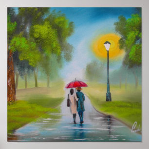 PÓSTER PINTURA DEL PARAGUAS DE LOS PARES DEL DÍA LLUVIOSO