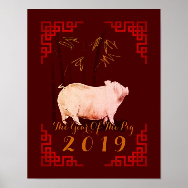 Póster Pintura del Poster del año 2019 del cerdo chino de (Frente)