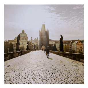 Póster Pintura del puente Carlos en Praga al amanecer