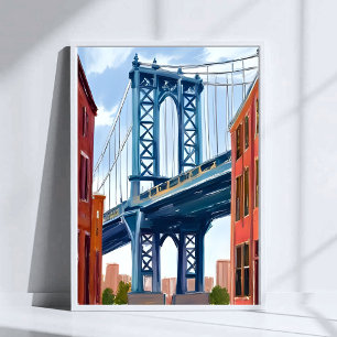 Póster Pintura del Puente de Manhattan Ciudad de Nueva Yo