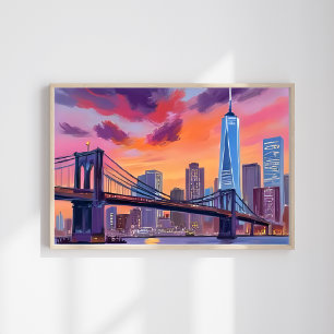 Póster Pintura del Puente del Horizonte de la Ciudad de N