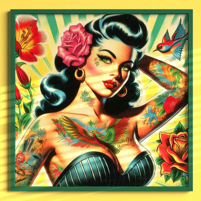 Póster Pintura del tatuaje de la vieja escuela retro (Subido por el creador)