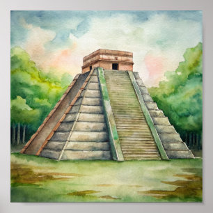 Póster Pintura del templo maya Chichén Itza en México