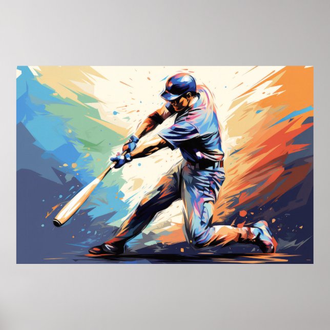Póster Pintura deportiva de acción de béisbol Resumen de  (Frente)