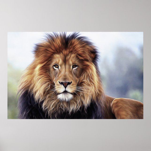 Póster Pintura digital de aceite de león para hombres afr (Frente)