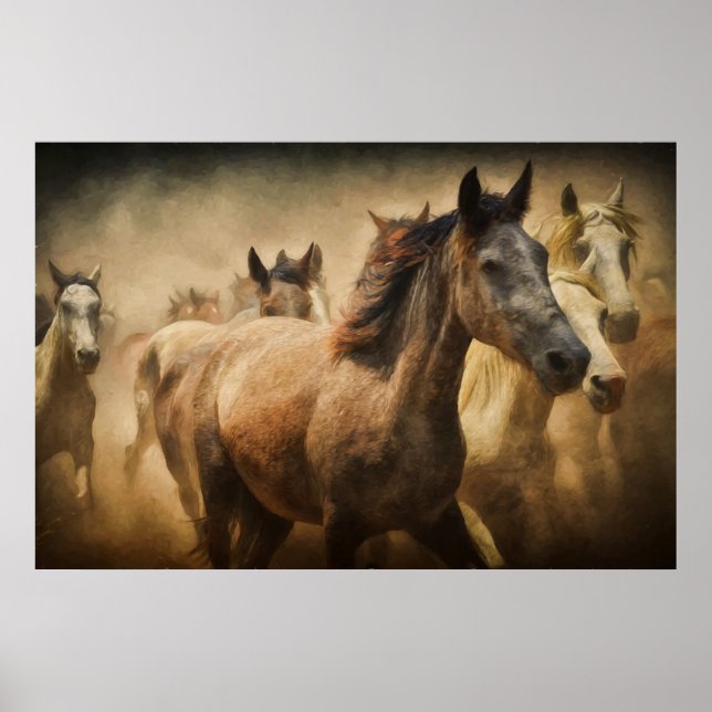 Póster Pintura digital de caballos salvajes (Frente)