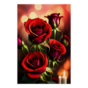 Póster Pintura digital de flores de rosa roja-58566