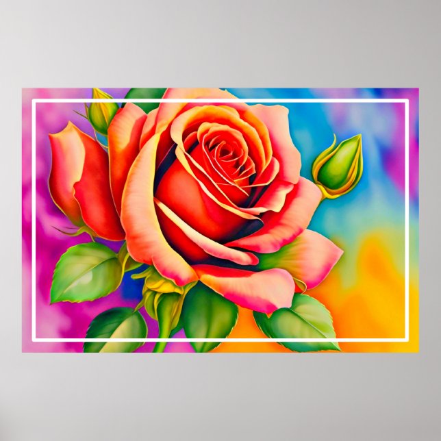 Póster Pintura digital de flores Rosas coloridas (Frente)