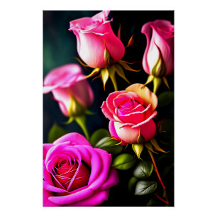 Póster Pintura digital de rosas rosadas 48345