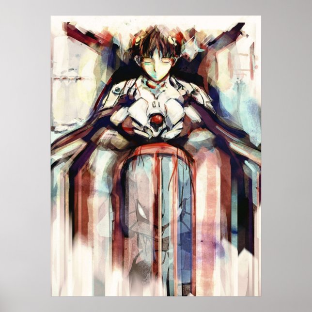 Póster Pintura digital de Shinji Evangelion Anime Tra (Frente)