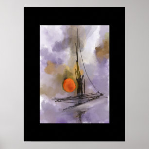 Póster Pintura en acuarela barco dibujado a mano en el to