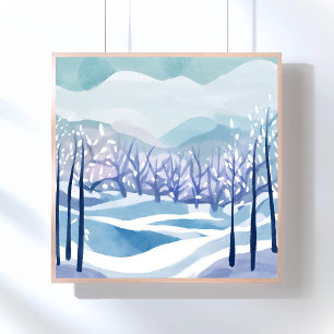 Póster Pintura en acuarela de agua azul nevada del país d