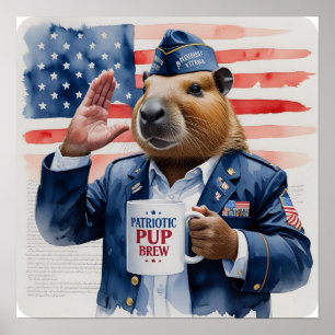 Póster Pintura en Acuarela de Capibara Veterano