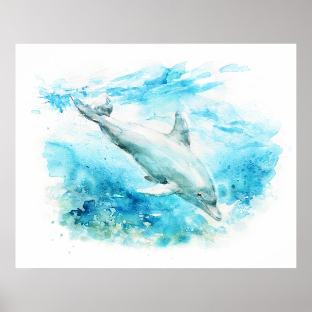 Póster Pintura en Acuarela de Delfín Mular (Frente)