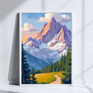 Póster Pintura en Acuarela de la Cordillera Naturaleza