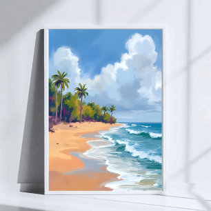 Póster Pintura en Acuarela de la Costa del Océano en Hawá
