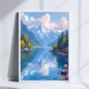 Póster Pintura en Acuarela de la Naturaleza de las Montañ