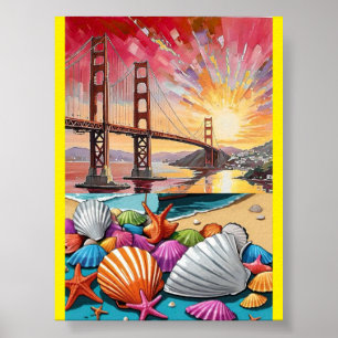 Póster Pintura en Acuarela de San Francisco, Puente Golde