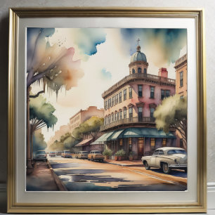 Póster Pintura en Acuarela de Savannah Georgia Vintage