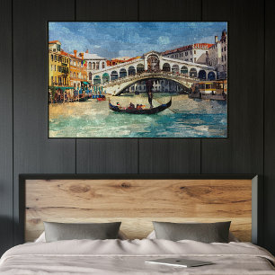 Póster Pintura en Acuarela del Colorido Canal Grande de V