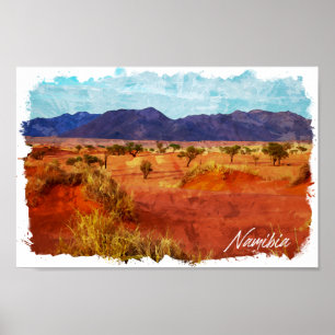Póster Pintura en Acuarela del Paisaje Panorámico de Nami