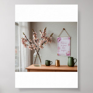 Póster Pintura en Acuarela Floral Rosa para Creer en tu M
