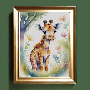 Póster Pintura en Acuarela Habitación de Bebé Jirafa 5:4