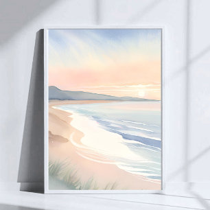 Póster Pintura en acuarela pastel de la orilla del océano