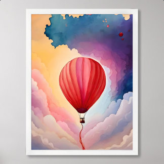 Póster pintura en globo de aire caliente colorido nube ac