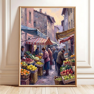 Póster Pintura en lienzo de pueblo impresionista lista pa