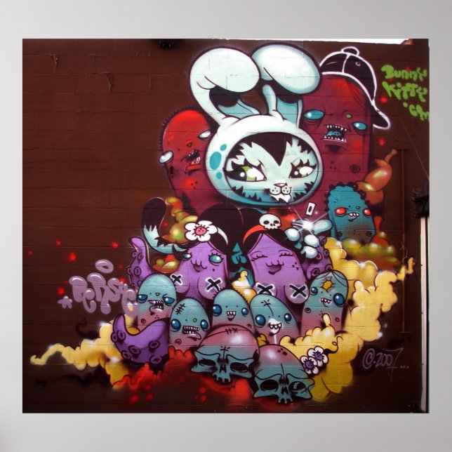 Póster Pintura en spray de Bunny Kitty en la pared (Frente)