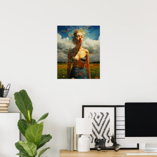 Póster Pintura enmarcada de una mujer al aire libre