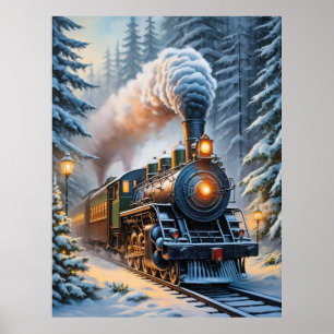 Póster Pintura escénica del Viejo Tren Invierno