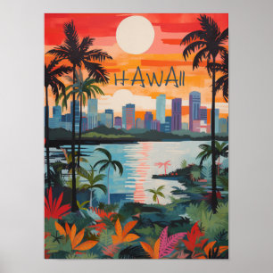 Póster Pintura estética de la ciudad de viaje a Hawaii EE