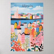 Pintura estética de viaje Ciudad Aarhus Dinamarca